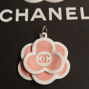 CC Pink and White Enamel Camellia Charm Pendant